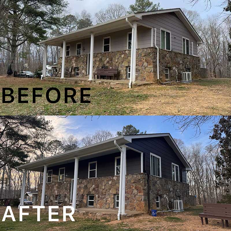 Before and after vinyl siding work comparison